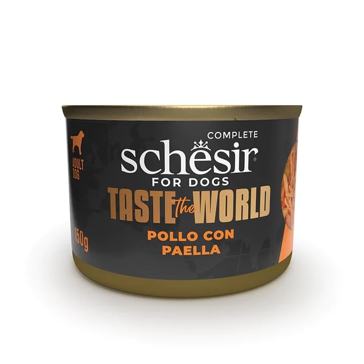 Schesir Taste The World Cane 8 x 150 gr Cibo umido per cani (pollo con paella in brodo)