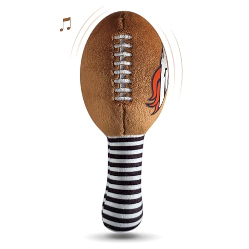 Image of Denver Broncos Plush Football Rattle by Smilo - Officially Licensed NFL Baby Rattle Toy - Soft Baby Rattle with Bell - for Babies and Toddlers from 3 Months