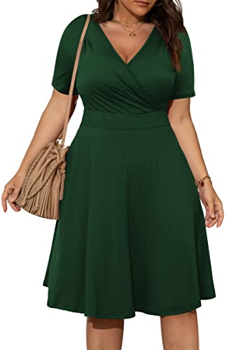 Image of POSESHE Womens Plus Size Dresses Sleeveless Wrap V-Neck Sundress Casual Summer Wedding Guest Cocktail Dress with Pockets