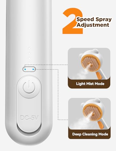Image of Pet Steam Brush for Dogs & Cats, Brushes for Indoor Cats with Release Button, Undercoat Removal Grooming brush, Dual Spray USB Rechargeable, Dog Brush for Shedding for All Long- and Short-haired Pets