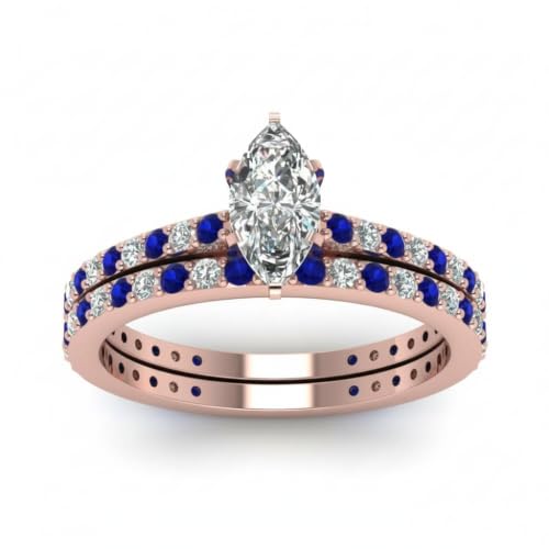 Image of 55Carat Choose Your Gemstone Marquise Shape 14k Rose Gold Plated Classic Delicate Diamond CZ Handmade Fashion Jewelry Party Wear Daily Wear Ornament Gifts for Wife Wedding Ring Sets : US Size 4 to 12