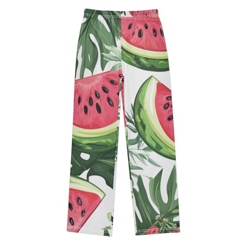 Watermelon and Leaf Boys Long Pants Soft Trousers Elastic Waist Kids Lounge Bottoms with Pockets S-XL