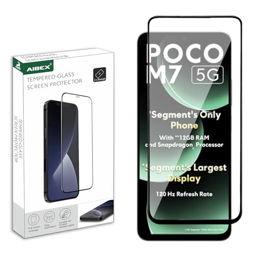 Image of AIBEX Military-Grade Tempered Glass Screen Protector Compatible for POCO M7 Pro 5G with Case Friendly, Anti-scratch Edge to Edge Coverage and Easy Installation kit