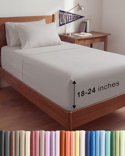 Image of Extra Deep Twin XL Sheet Set - 4 Piece Breathable & Cooling - Light Grey | Hotel Luxury Bed Sheets Set, Easy & Secure Fit, Ultra-Soft, Wrinkle & Fade Free, Comfy Sheets Set with Extra Deep Pockets