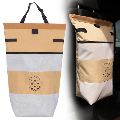 Image of Living in a Bubble Wet Dry Laundry Bag - Portable Waterproof Laundry Hamper for RV, Campervan & Travel - Foldable Clothes Organizer with Separate Wet & Dry Compartments