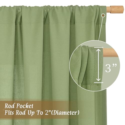 Image of LAMIT Sage Green Linen Curtains for Small Windows, 45 Inches Long Light Filtering Panels Rod Pocket Neutral Privacy Drapes for Kitchen /Window /Bedroom, 2 Panels, 42 x 45 Inch