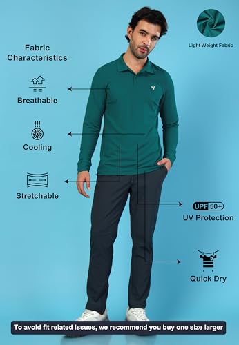 Image of TECHNOSPORT Mens Slim Fit Polyester Active Wear Collar Polo T-Shirt with Long Sleeves for Workout, Sports