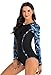 LafyKoly Women's One Piece Long Sleeve Rash Guard UV Protection Printed Surfing Swimsuit Swimwear Bathing Suit (L(US:10-12), Black&Blue)