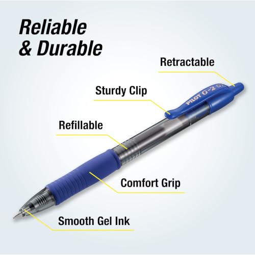 Image of PILOT G2 Premium Refillable & Retractable Rolling Ball Gel Pens, Fine Point, Blue Ink, 12 Count (31021)