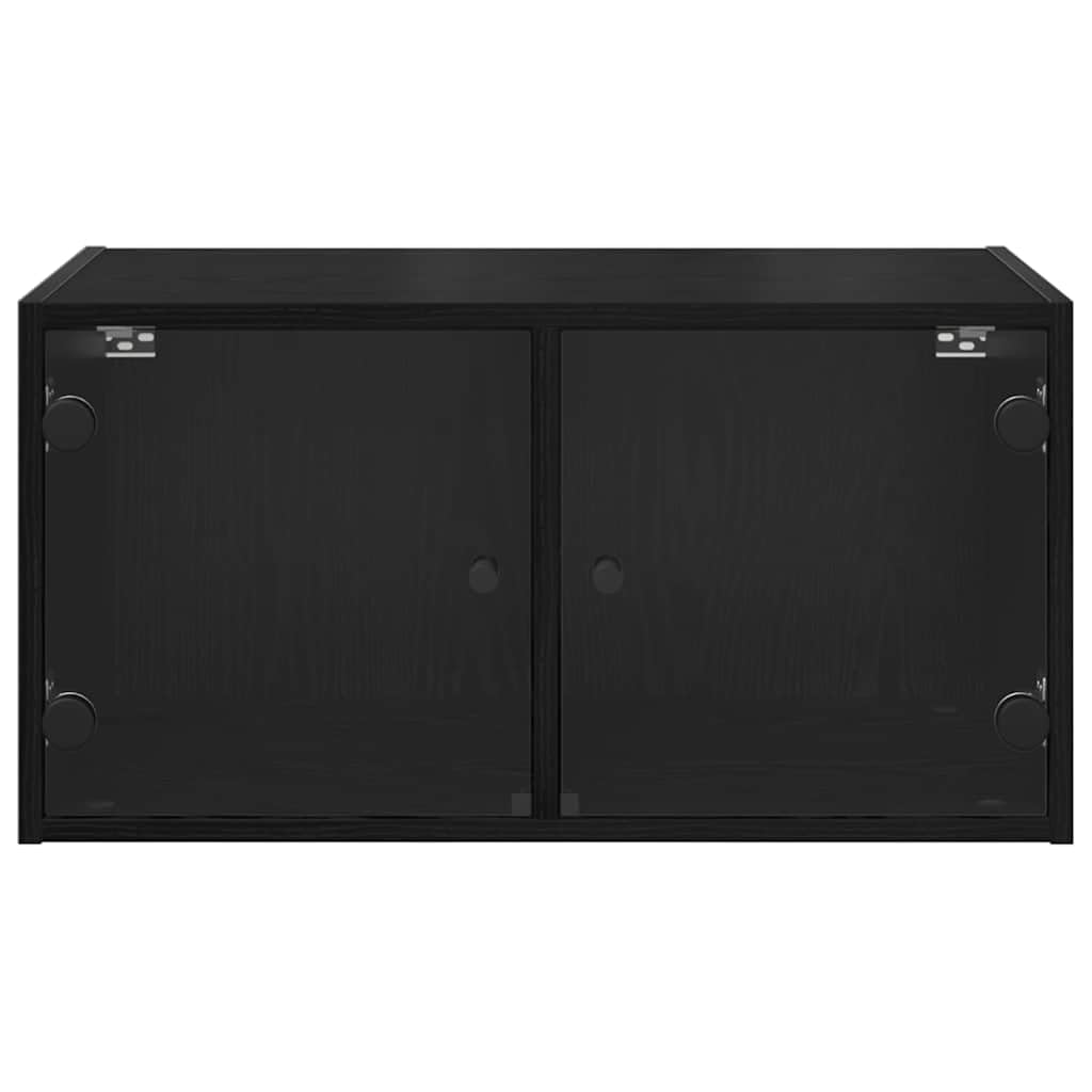 Armario de pared con aspecto de roble negro, 68 x 37 x 35 cm, armario colgante moderno con puertas de cristal y 2 compartimentos de material de madera – Escaparate de pared para salón y