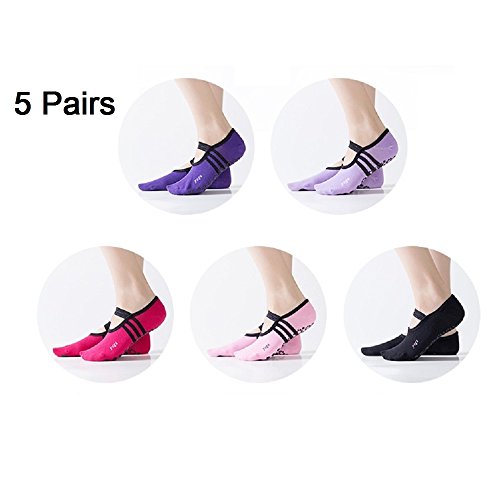 ZXjoy Lot de 5 paires de chaussettes de yoga antidérapantes en coton pour femme Cover
