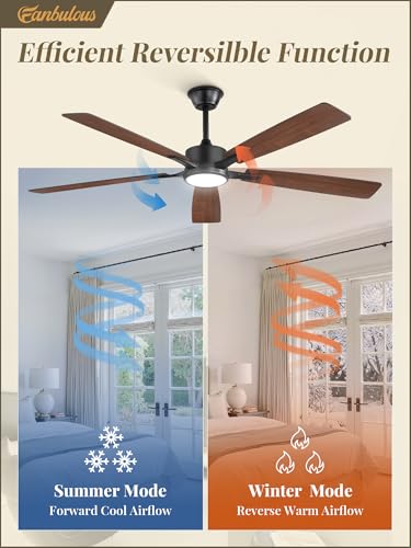 Image of Fanbulous 60 Inch Ceiling Fans with Lights and Remote, Stepless Color Temperature Change & Dimmable 20W LED Ceiling Fan, 6 Speeds Reversible Quiet DC Motor for Bedroom, Living Room, Apartment,Black