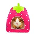 Rabbit Bed, Guinea Pig Bed and Hideout, 24 * 24cm Cozy Shelter for Guinea Pig Bed, Soft Strawberry Design Pet House for Small Animals, Chinchillas, Ferrets and Other Small Animals