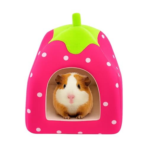 Rabbit Bed Guinea Pig Bed and Hideout 24 * 24cm Cozy Shelter for Guinea Pig Bed Soft Strawberry Design Pet House for Small Animals Chinchillas Ferrets and Other Small Animals