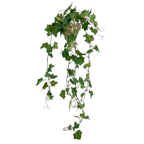 WillingYou フェイクグリーン 吊り下げ 壁掛け セット【オシャレなバスケット付き】全長約80cm 人工 観葉植物 フェイク 軽量 ギフト 向け