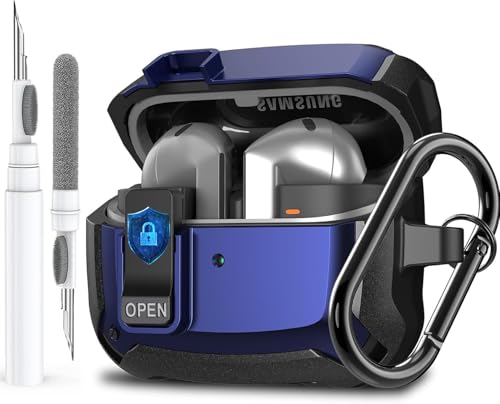 Image of Galaxy Buds 3 Pro /3 /3 FE Case Cover with Secure Lock Clip, Shockproof Samsung Galaxy Buds3 /3 Pro 2024 /3 FE 2025 Protective Hard Cover Shell with Carabiner&Cleaner kit for Men Womenn, Black /Blue