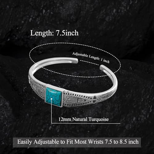 12mm Genuine Turquoise Bracelet for Men 925 Native American Sterling Silver Turquoise Bangle Cuff Boho Jewelry Fit for 7.5 8 8.5 Inches4
