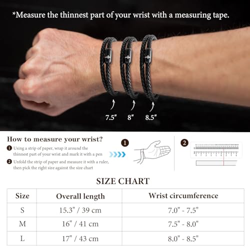 Pulsera de cuero negra con cruz, 8 pulgadas miniatura 4