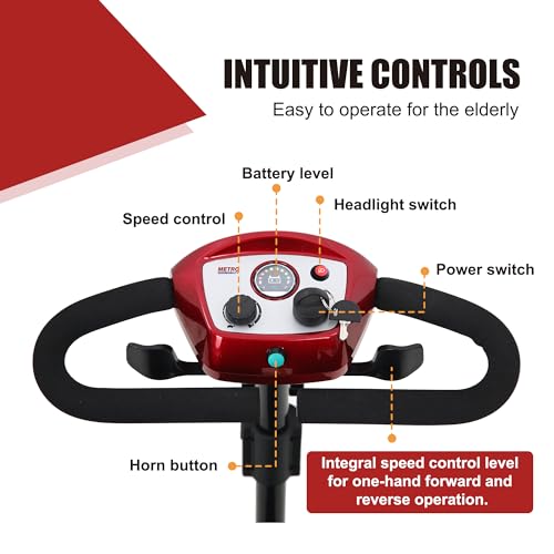 Image of Electric Scooter Mobility for Adults 4-Wheel Powered Mobility Scooters for Seniors - 300 lbs Max Weight, with seat Wheelchair Device - Compact for Travel, Elderly (with Head Light-Red)