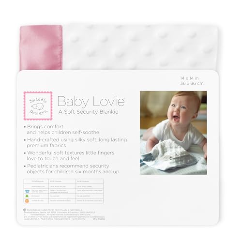 SwaddleDesigns Baby Lovie, Small Security Blanket, Plush Dots with Satin Trim, Pink, 14 x 14 inches