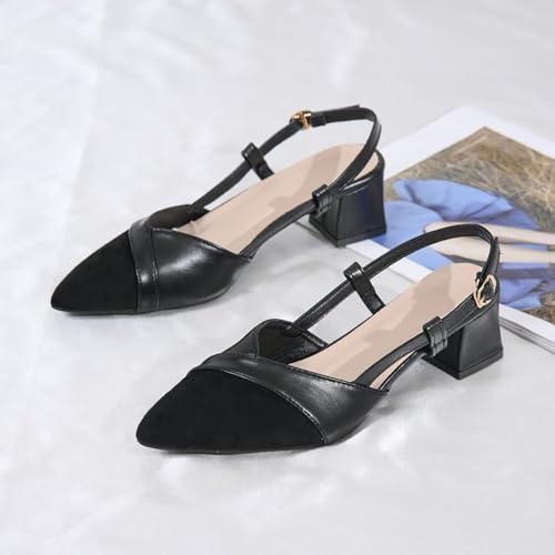 Women's Slingback Closed Pointed Toe Pumps Low Chunky Heels Wedding Party Dress Shoes, Model SR-A064