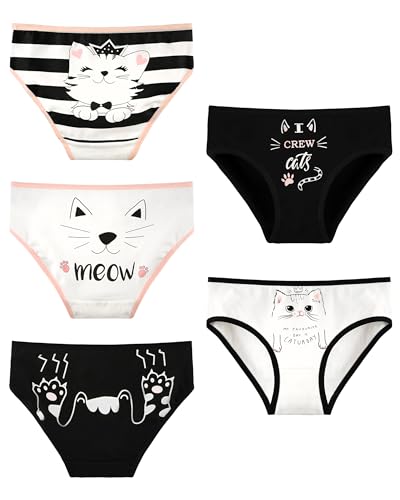 Donella Girls' Soft Cotton Underwear - Kids Bikini Brief Panties for Girls and Toddlers 5-Pack, Kitten Print, Age: 6-7