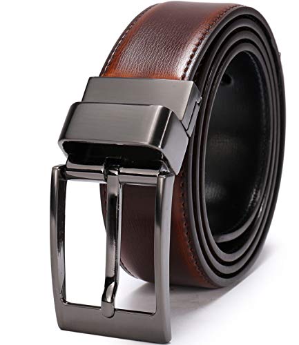 Beltox Fine Men'S Dress Belt Leather Reversible 1.25 Inch Wide Rotated Buckle Gift Box(Black Buckle With Cognac/Black Belt,30-32) thumb #3