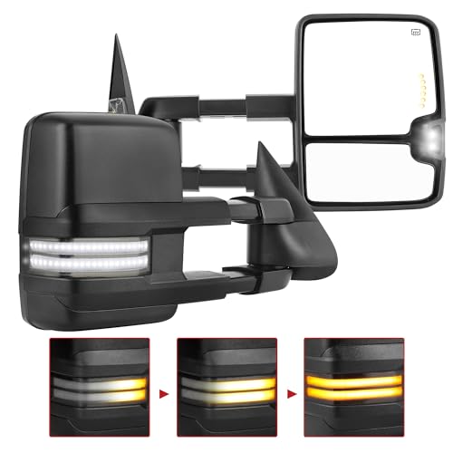 YITAMOTOR Towing Mirrors Compatible with 2003-2006 Silverado Sierra 1500 2500 HD 3500 Escalade Suburban Tahoe Yukon, Power Heated Manually Folding Switchback Turn Light Running Lights (Chrom