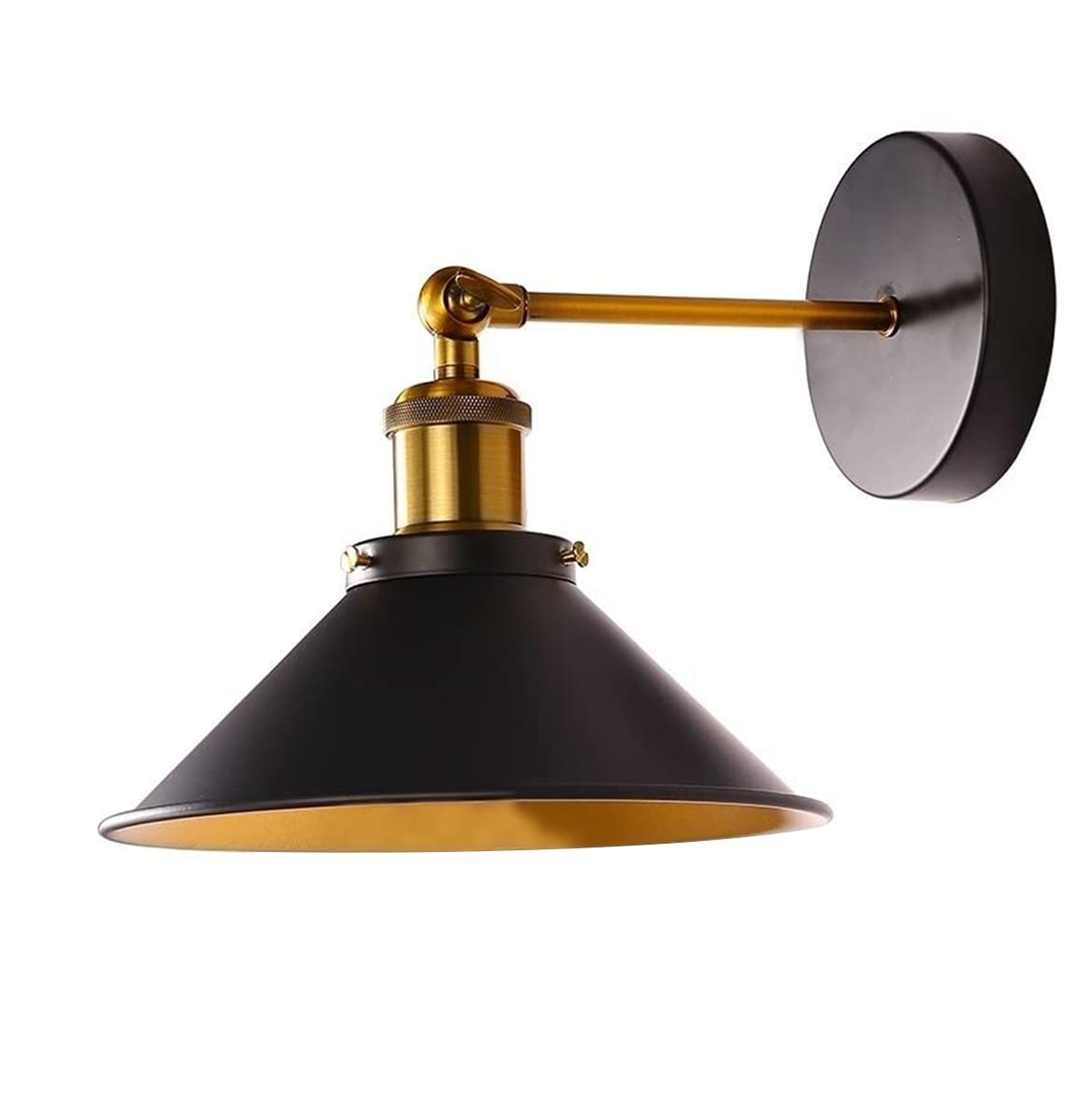 LEDSone Wall Sconce-Wall Light Industrial Metal Cone Shade Vintage Light Fixtures with E27 Adjustable Arms Holder for Dining Room Bed Room Restaurants (Black Inner Gold)