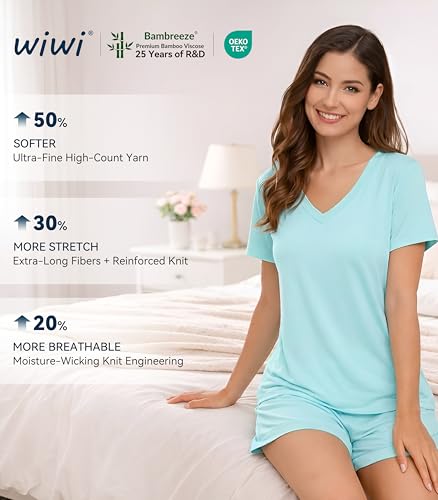 Image of WiWi Viscose from Bamboo Pajamas Set for Women Super Soft Short Sleeve Cooling Summer Plus Size Pjs Sets Sleepwear S-4X