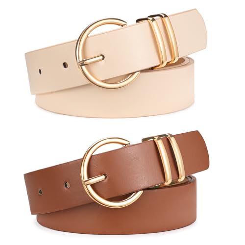 Ceintures en cuir pour femme lot de 2 avec boucles dorées chic