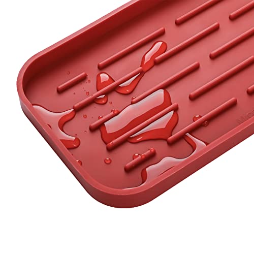 Micoyang Silicone Kitchen Sink Organizer Tray For Multiple Usage,Eco-Friendly Sponges Holder For Kitchen Bathroom Counter Or Sink,Dish Soap Dispenser,Scrubber,Bottle,Cup (Red, 10"×5.3") #TOP7