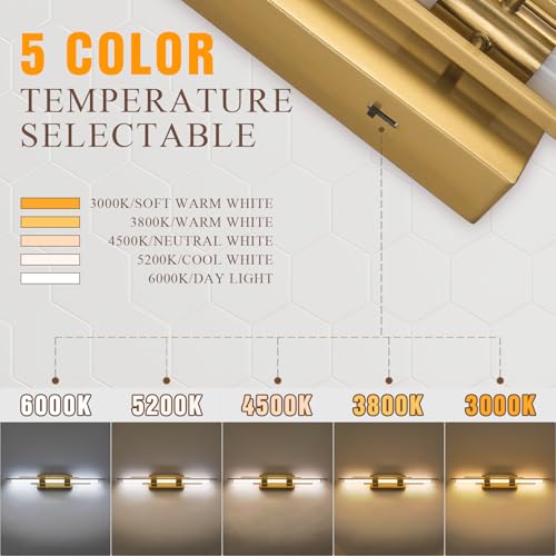 Image of Gold LED Vanity Light 31IN Modern LED Bar Wall Light Over Vanity Mirror Hardwired Picture Light Dimmable Bathroom Wall Mount Lighting 5CCT(3000K /3800K /4500K /5200K /6000K)