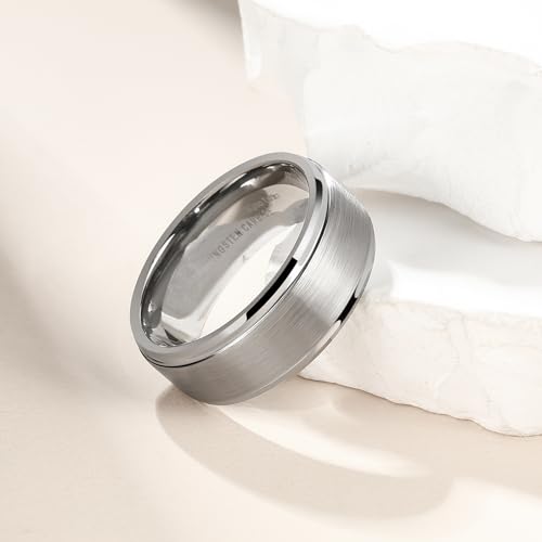 Image of King Will Classic Tungsten Wedding Band for Men, 6 /7 /8 /9 /10mm Widths, Polished Finish Step Edge Matte Rings Comfort Fit
