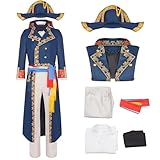 Generic Napoleon Costume Historical Colonial Gothic Jacket Uniform Coat with Hat Outfit Halloween, Small, Blue