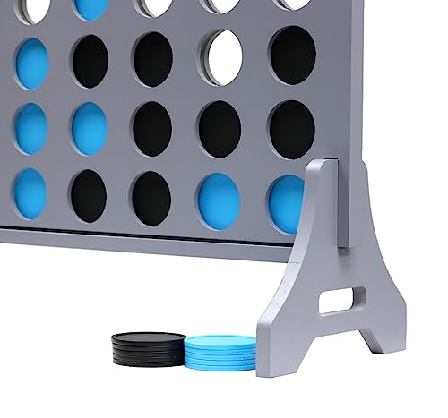 Image of Giant 4 in a Row Game for Family & Adults - Tailgating Pros Jumbo Grey Wooden Four in a Row Indoor & Outdoor Yard Game for Family Party Fun, Portable Activities for Patio, Backyard, and Camping
