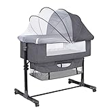 GoFirst Bedside Bassinet for Baby, Bedside Sleeper with Wheels, Heigt Adjustable, with Mosquito Nets, Large Storage Bag, for Infant/Baby/Newborn (Grey)