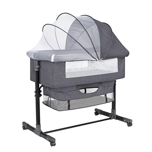 GoFirst Bedside Bassinet for Baby, Bedside Sleeper with Wheels, Heigt Adjustable, with Mosquito Nets, Large Storage Bag, for Infant/Baby/Newborn - 2023