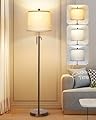 JUNNAI Modern Floor Lamp Adjustable Height Standing Lamp Tall Lamp with 3 Color Temperatures Floor Lamps for Living Room Bedroom Office Beige Shade Bulb Included-Brown