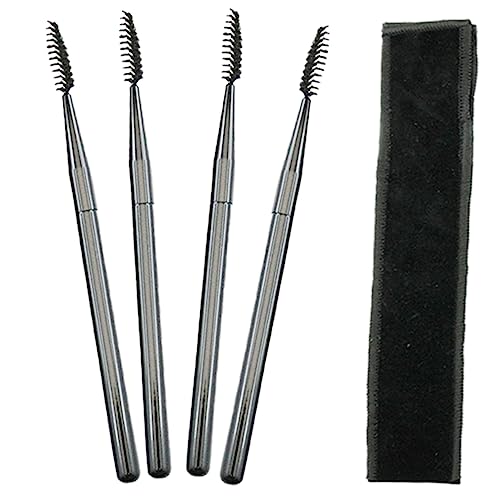 WOFASHPURET 4pcs Eyelash Combs with Storage Pouch Professional Lash Wands Eyebrow Mascara Brushes for Natural Lashes Durable Skin Friendly Eyelash Extension Supplies