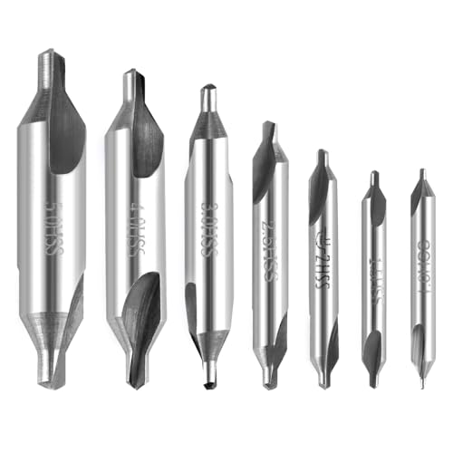 QWORK® Juego de 7 Brocas de Centro de 60 Grados para Metal, 1,5/2,0/2,5/3,0/4,0/5,0 mm, Acero de Alta Velocidad M2 HSS - Herramientas de Torno de Metal