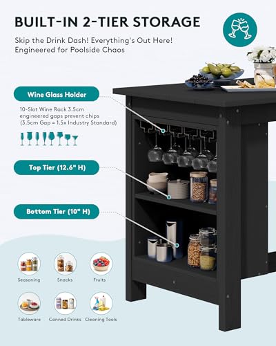 SERWALL Outdoor Bar Table and Chairs Set, 5-Piece HDPE Counter Height Patio Dining Sets with Storage and Wine Rack, Rectangular High Top Bar Table with 4 Bar Stools for Garden, Backyard, Black - Image 5