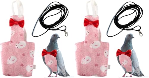 Image of Pigeon Diaper Harness and Bird Leash Set, Birds Diapers for Pigeons and Leash Pigeon Harnesses, Diapers for Birds Cockatiel Parrot Parakeet, Macaw Harness and Leashes Pants (L-Pink Rabbit) (Pack of 2)