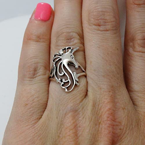 FashionJunkie4Life Sterling Silver Unicorn Ring, Sizes 5-104