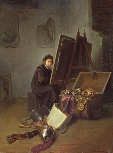 Prints Toile Gerrit Dou Portrait de l'artiste à son chevalet 60x90
