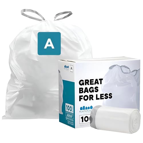 Image of Plasticplace Trash Bags, Code A Fit Compatible (100 Count) Garbage Bags Liner, White Drawstring Garbage Liners, 1.2-2 Gallon 4.5 Liter, Tear-Resistant, Scent-Free for Food Waste & Small Spaces
