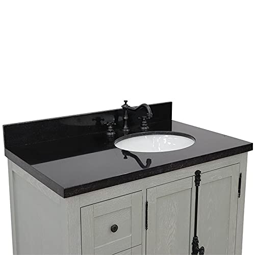 Plantation Solid Wood Vanity With Right Oval Sink In Gray Ash/Black #TOP5