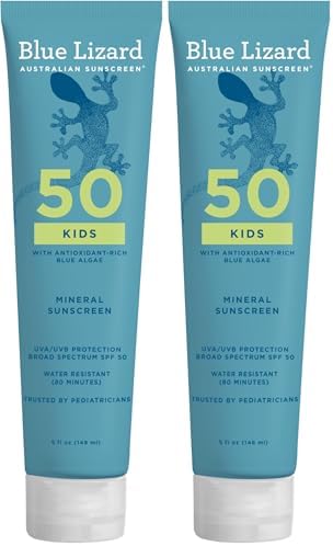 Blue Lizard Kids Mineral SPF 50 Sunscreen Lotion, 100% Mineral, Children’s Sunscreen, Water-Resistant Formula, Paraben-Free, Fragrance-Free, 5 fl oz (Pack of 2)