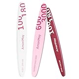 AmariMay Nail File Combo, 3 Pcs of 100/180 Edge Tile, 100/180 Flex Tile and 600/3000 Shiner Tile, Double Sided Washable Grit Emery Boards, Professional Manicure Tools for Acrylic and Gel Nails.