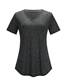 Kistore Women's Gym Tops Summer V Neck Sports Shirt Short Sleeve Black Lightweight Workout Clothes Loose Fit Yoga Top M